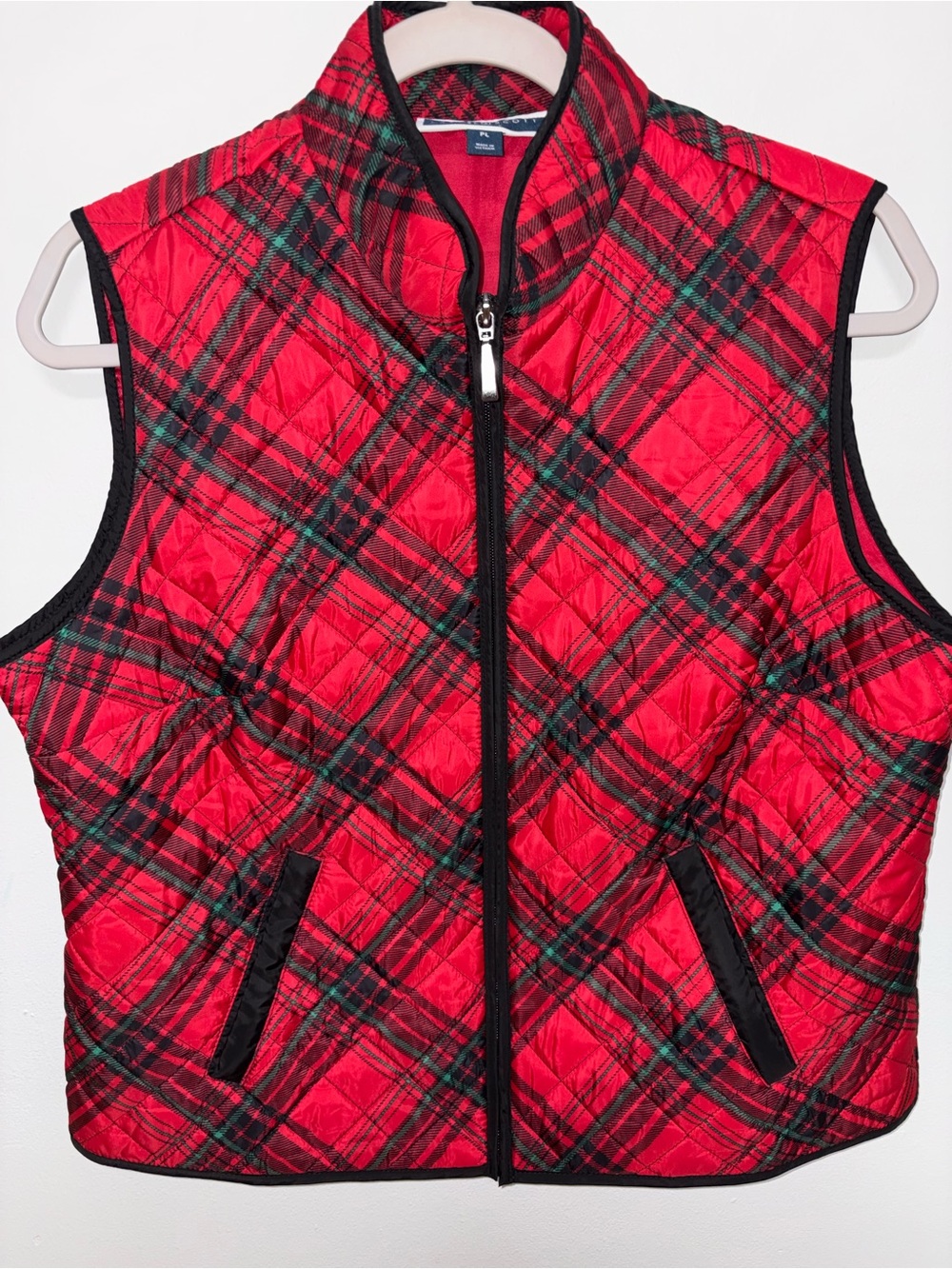 Karen Scott Sport Red Plaid Quilted Full-Zip Puffer Vest w/ Pockets, Women’s LP